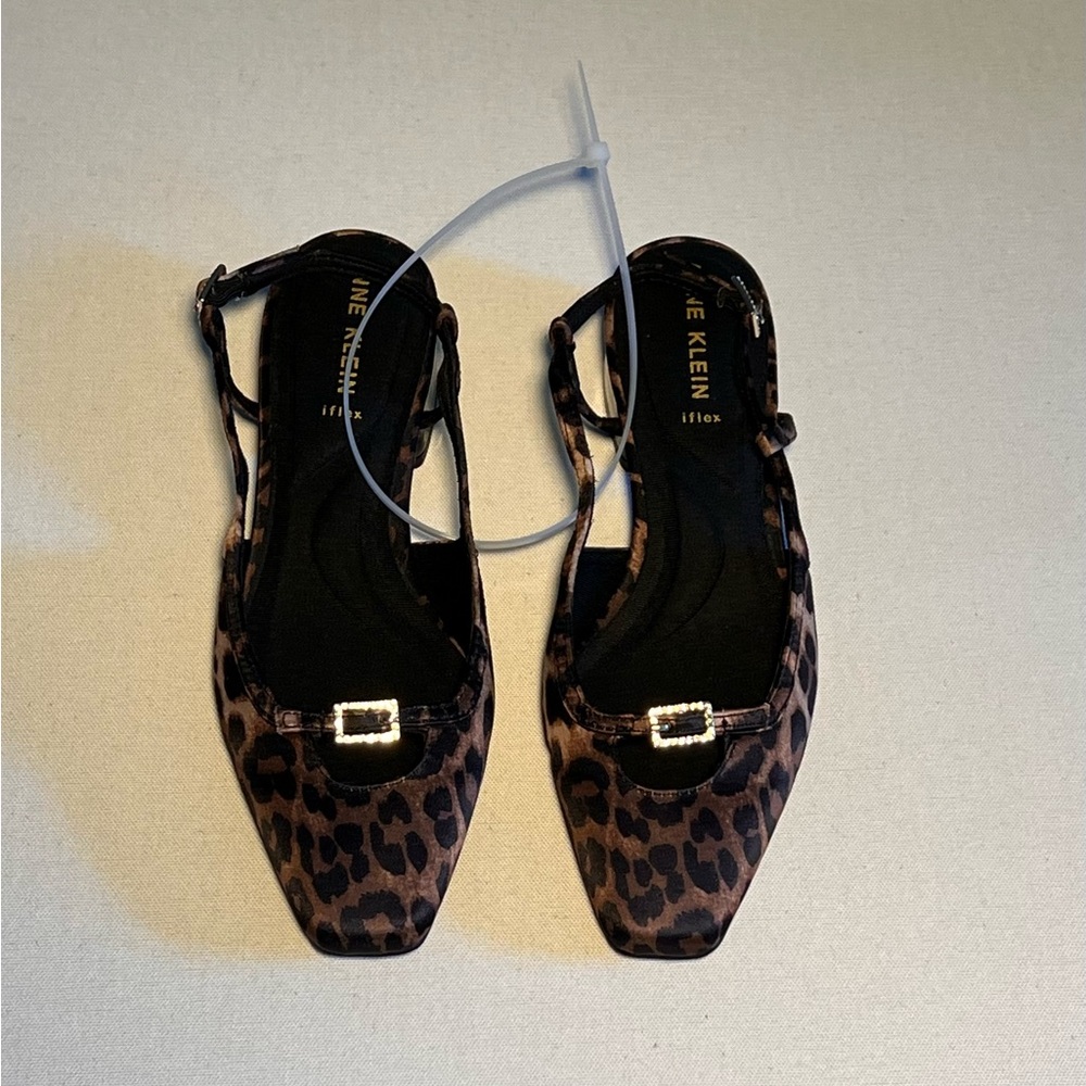 Anne Klein Natalie Leopard Print Snip Toe Slingback Flats